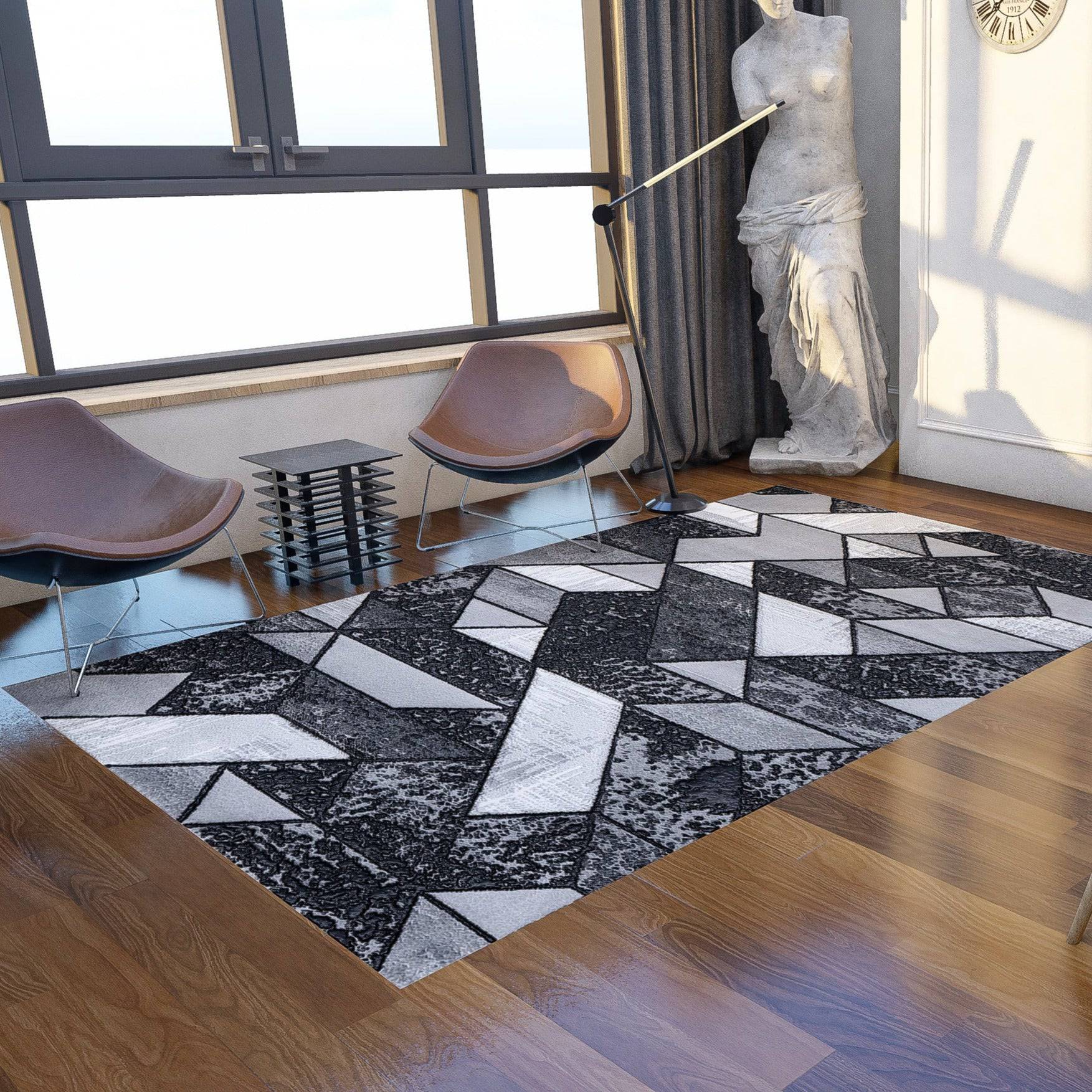 Covor Roma geometric, gri, dreptunghiular - EmaCarpets