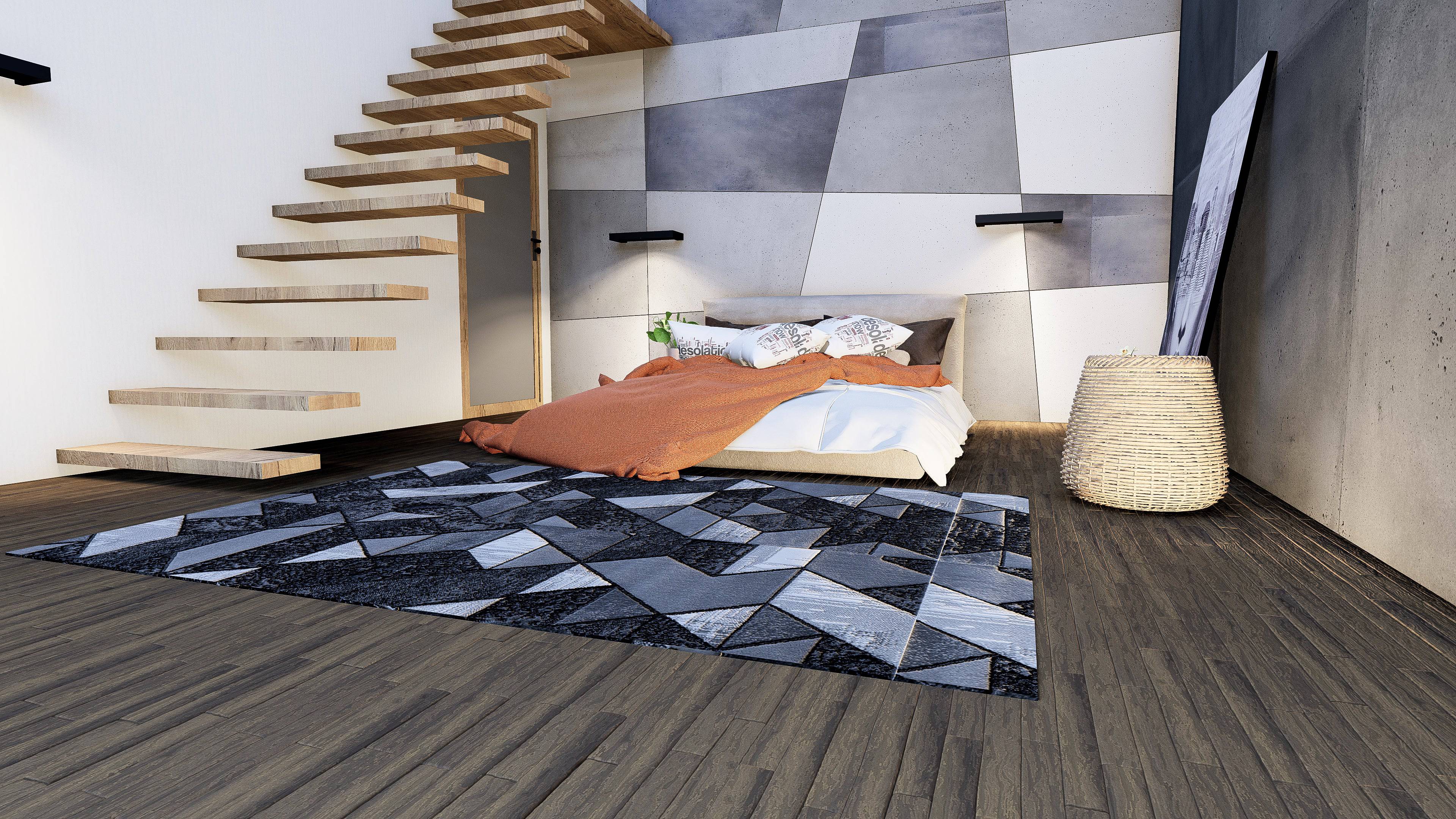 Covor Roma geometric, gri, dreptunghiular - EmaCarpets