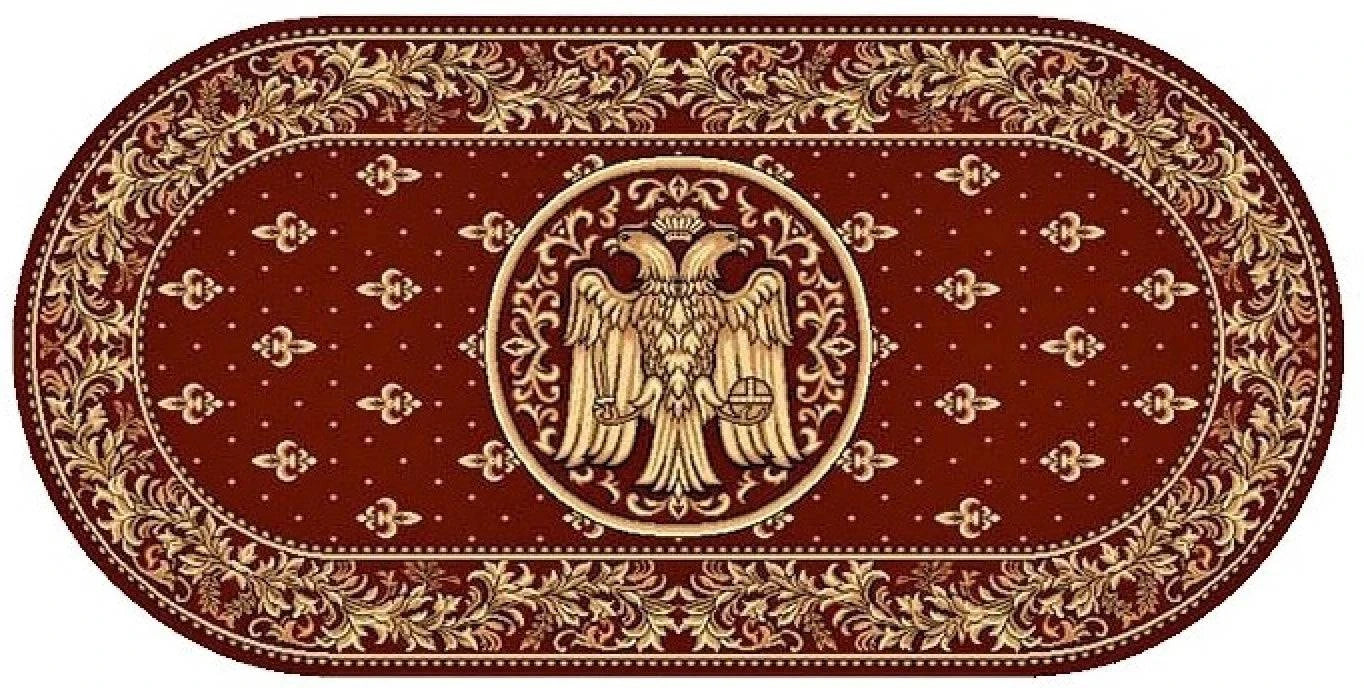 Covor Biserica cu vultur 077, oval, orizontal, rosu - EmaCarpets