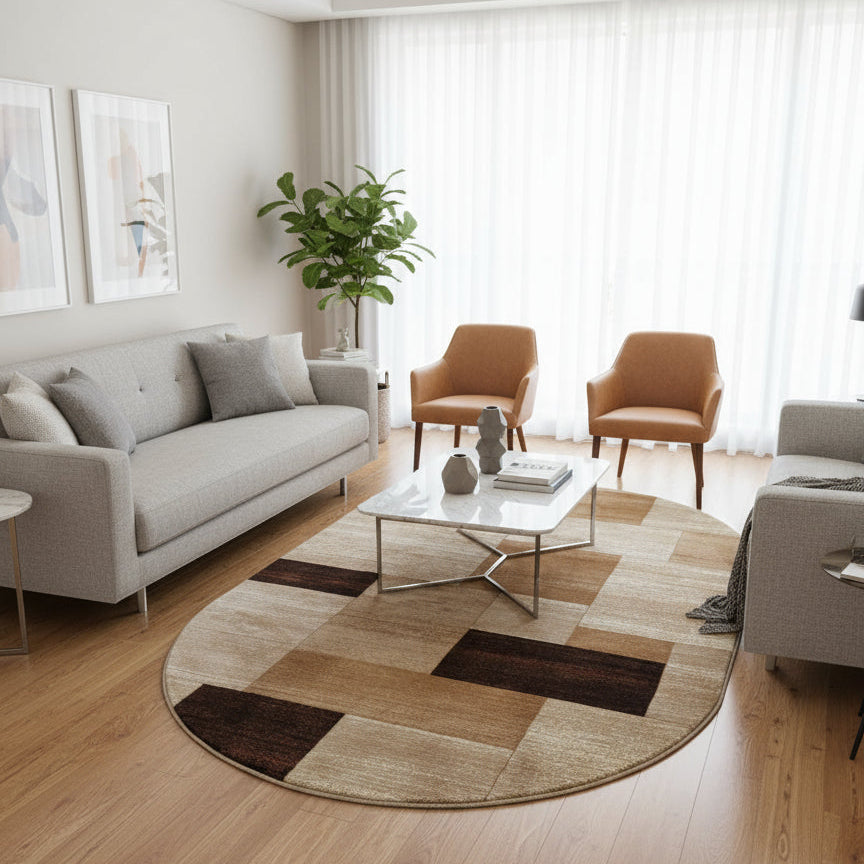 Covor modern Firuze , bej/maro, oval - EmaCarpets