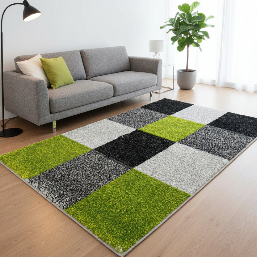 Covor Garden patrate gri/verde, dreptunghiular