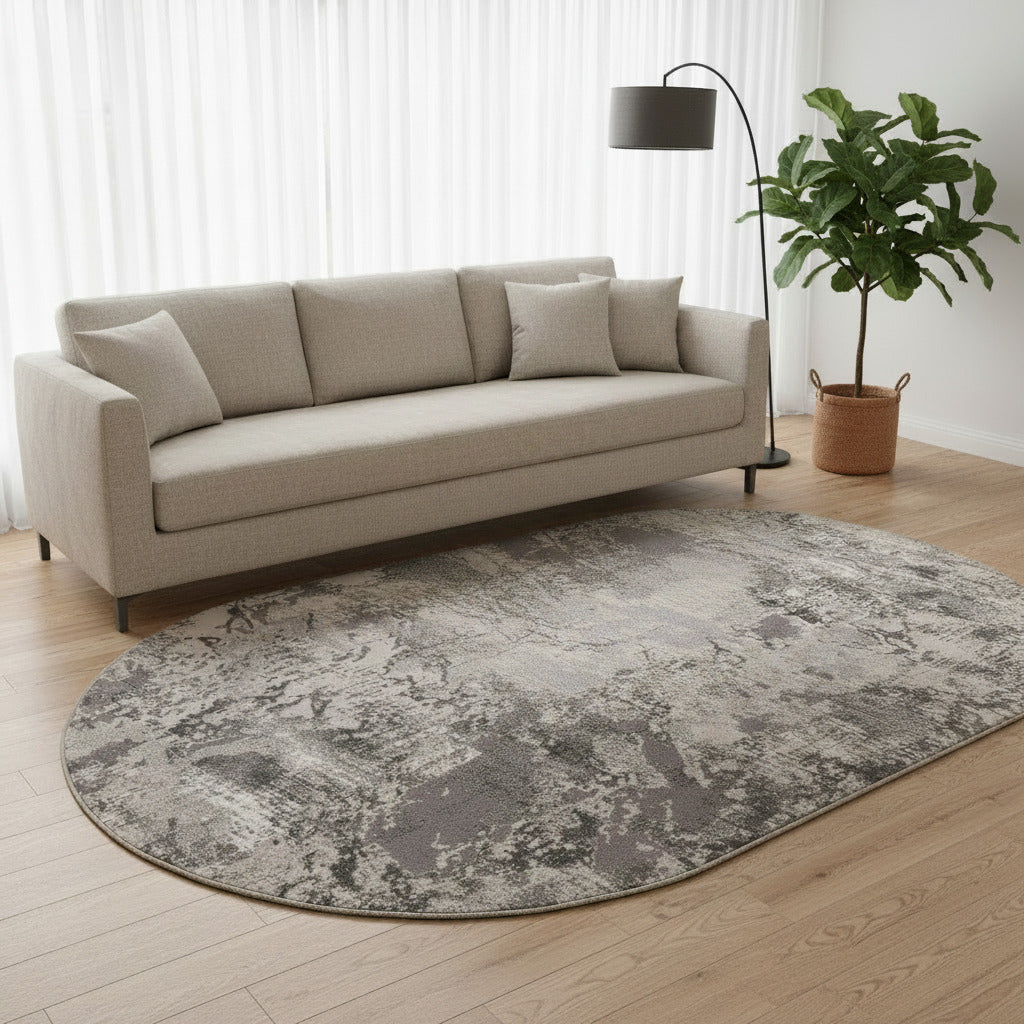 Covor Tisa Gri – Design Modern Oval | Polipropilena Premium - EmaCarpets