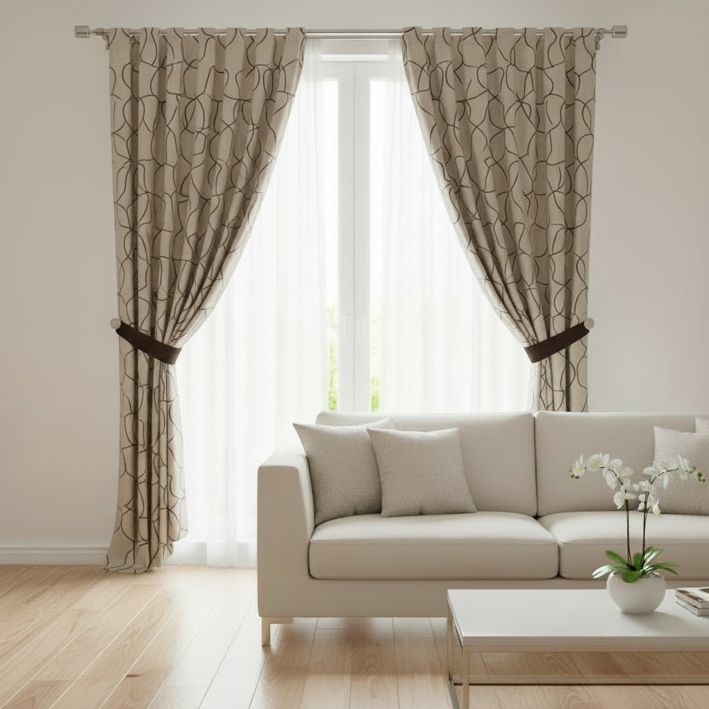 Draperie Microfibră Auriu-Bej 150x250 cm – Set 2 Bucăți, Gata Lucrată cu Rejansă - EmaCarpets