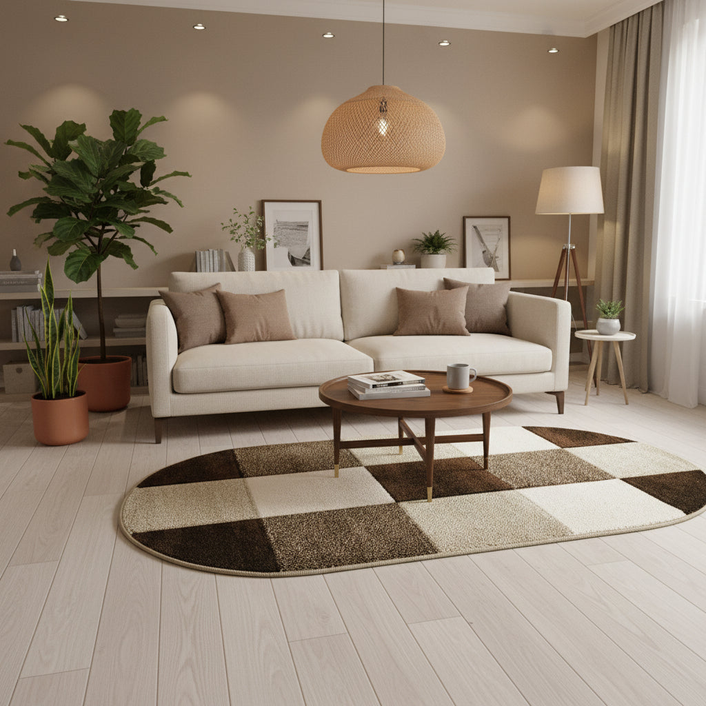 Covor Garden patrate bej/maro, oval