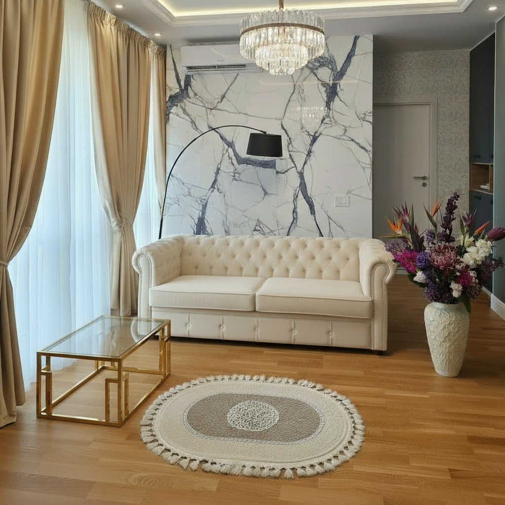 Covor Acryl elegant, oval cu franjuri, 6802-Ema Carpets