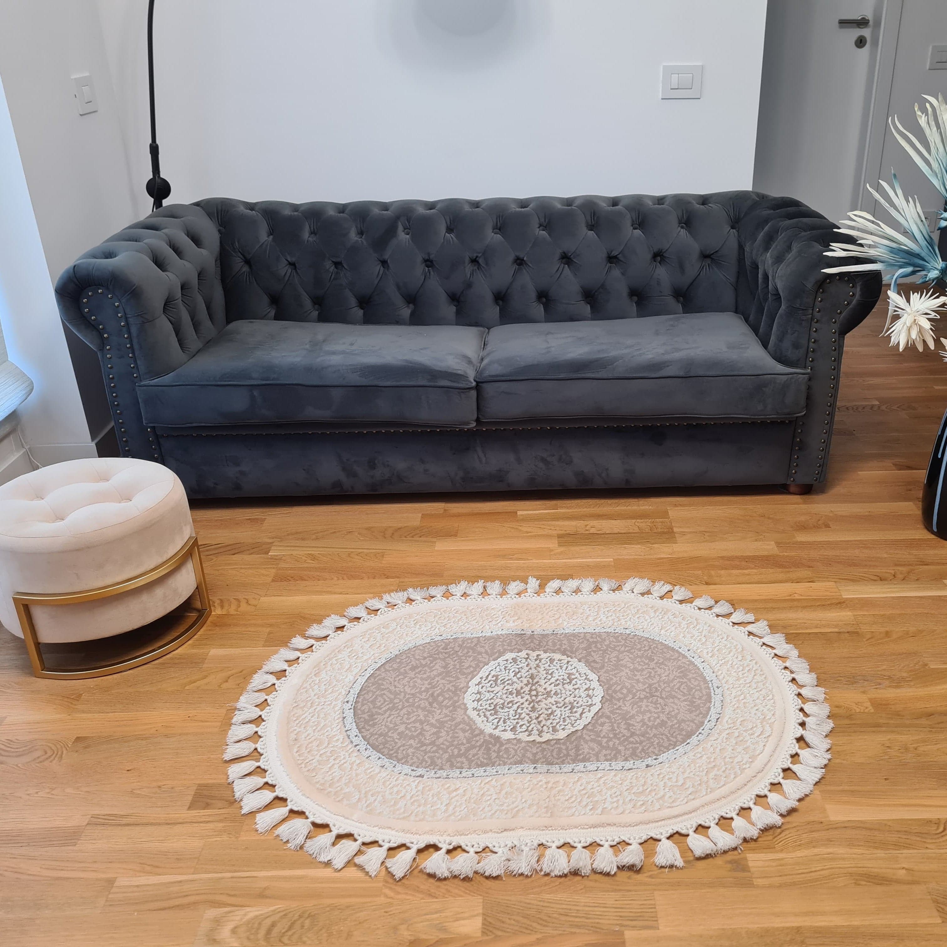Covor Acryl elegant, oval cu franjuri, 6802-Ema Carpets