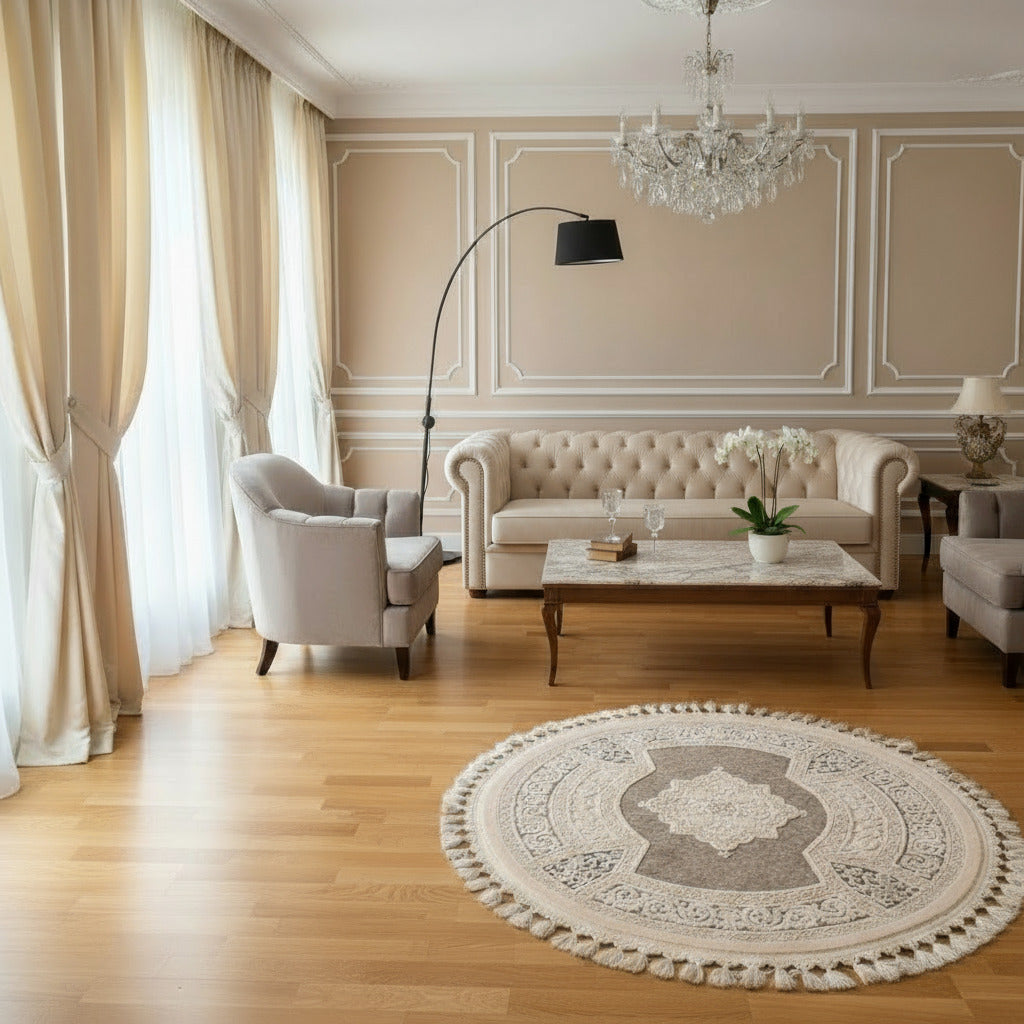Covor elegant rotund cu franjuri, Daire-Ema Carpets
