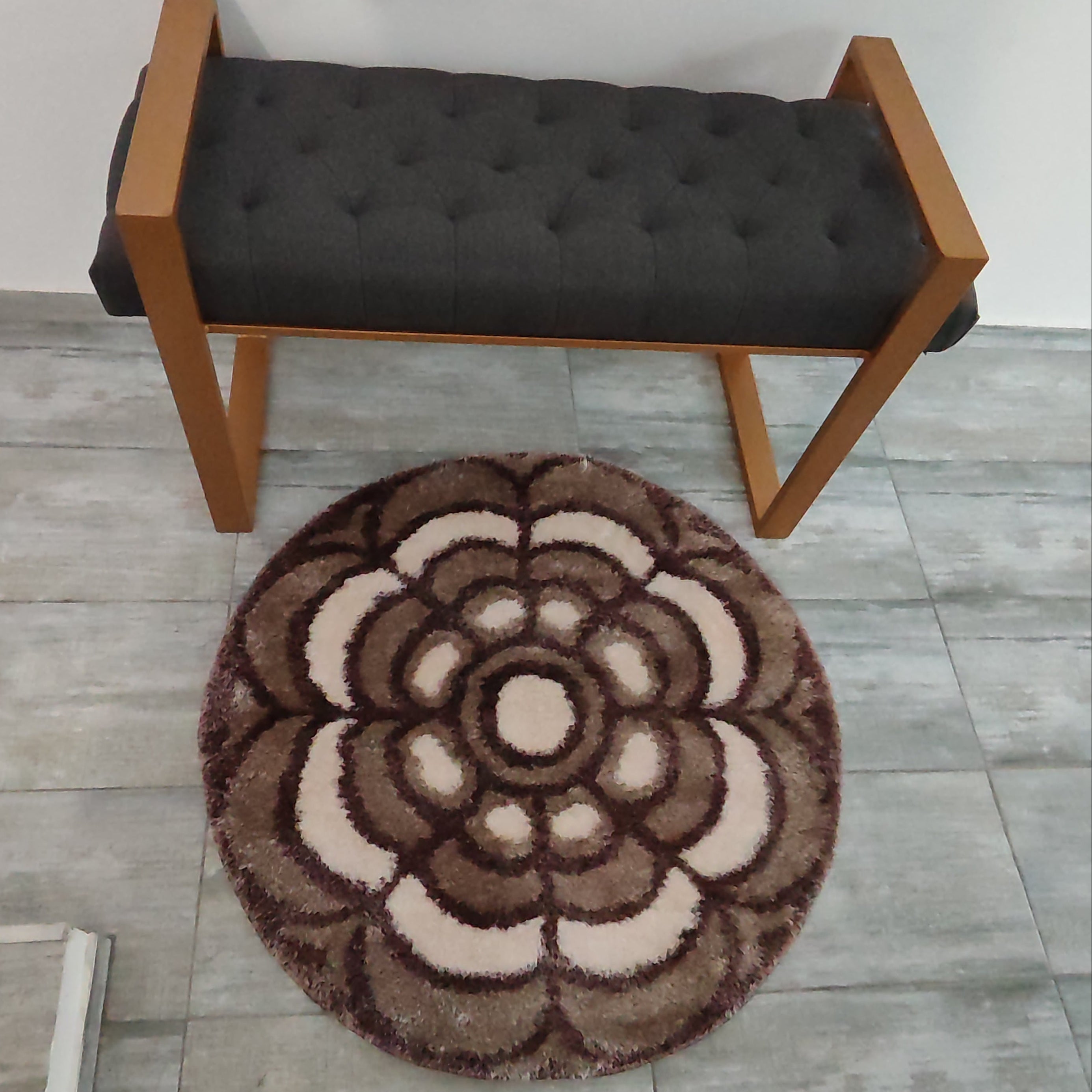 Covor floare matase 3D, bej / maro- EMA CARPETS