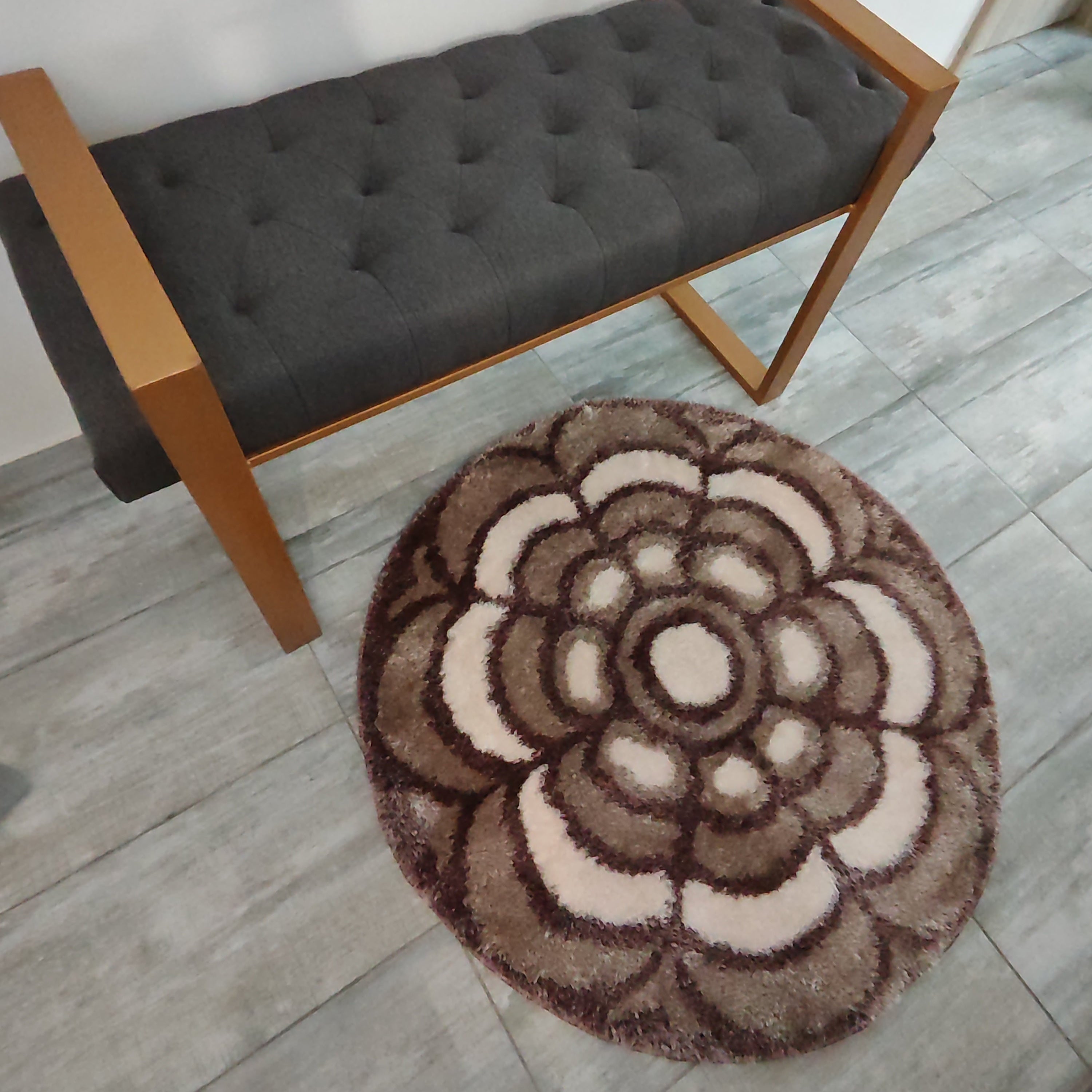 Covor floare matase 3D, bej / maro 1- EMA CARPETS