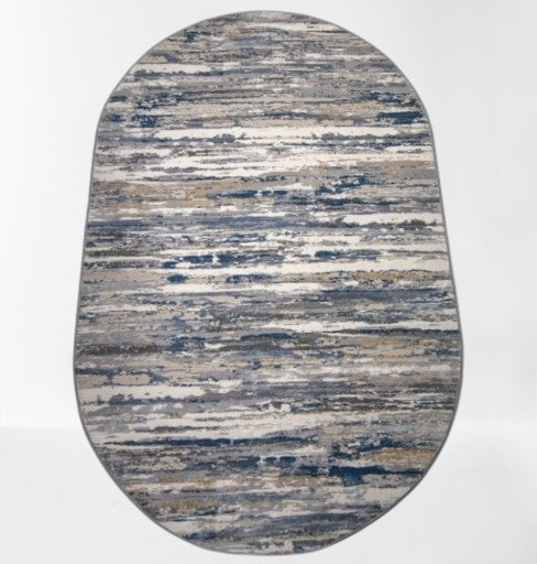 Covor modern Paris, gri/albastru, oval - EmaCarpets