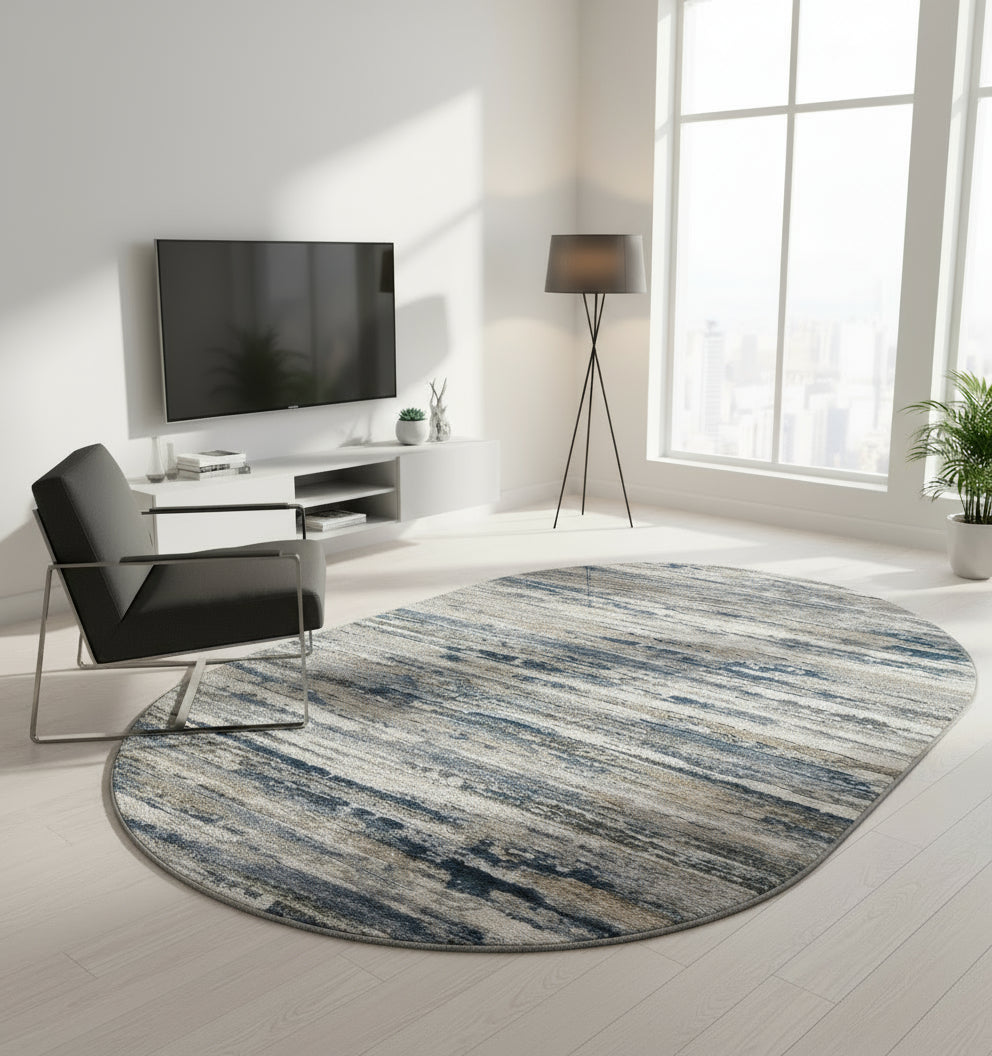 Covor modern Paris, gri/albastru, oval - EmaCarpets