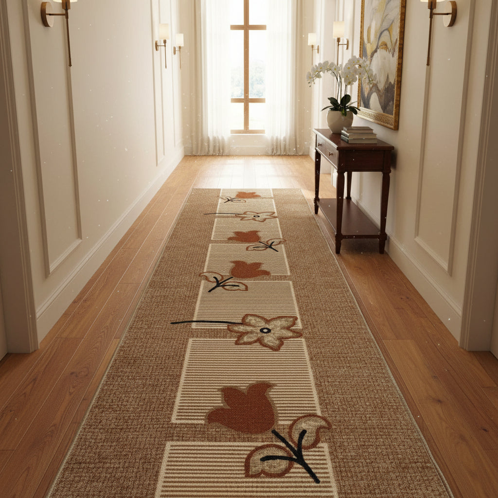 Traversa antiderapanta imprimata Tulip, subtire, latime 67 cm (surfilata)