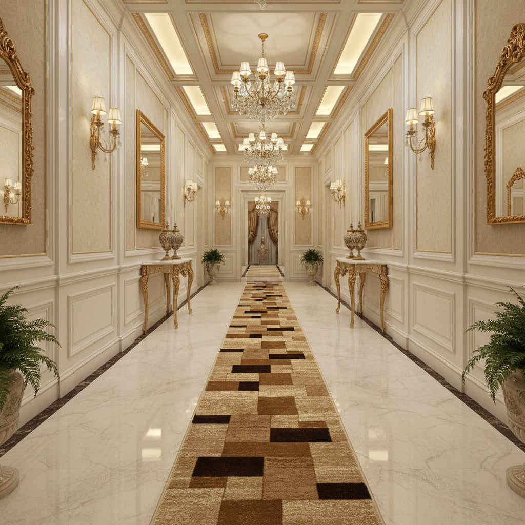 Traversa Firuze, bej/maro, latime 150 cm (surfilata) - EmaCarpets