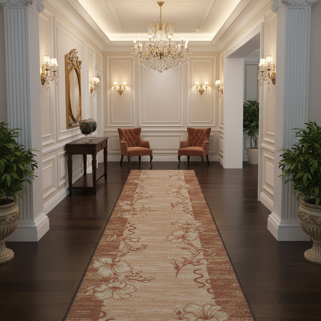 Traversa antiderapanta imprimata Flower, subtire, latime 100 cm (surfilata) - EmaCarpets