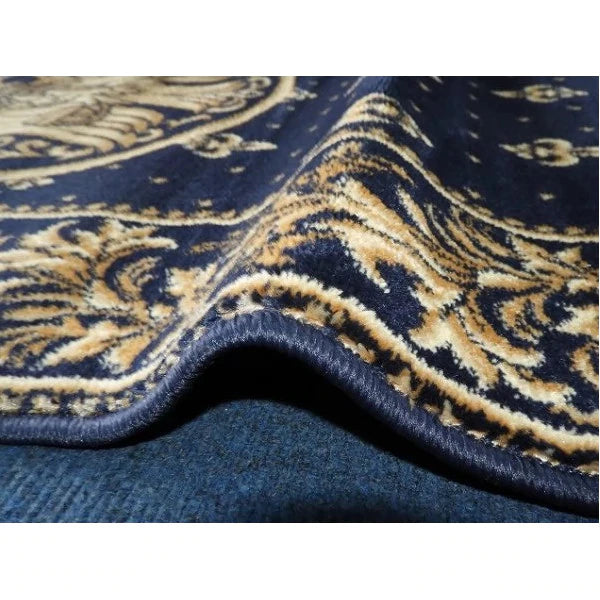 Covor Lotos EMA 002 cu vultur, vertical, oval, albastru - EmaCarpets