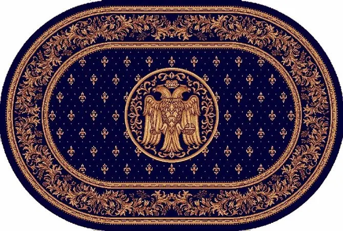 Covor Lotos EMA 004 cu vultur, oval orizonta, albastru - EmaCarpets