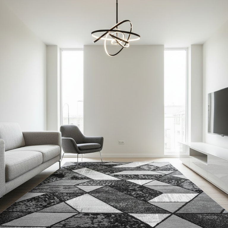 Covor Roma geometric, gri, dreptunghiular - EmaCarpets