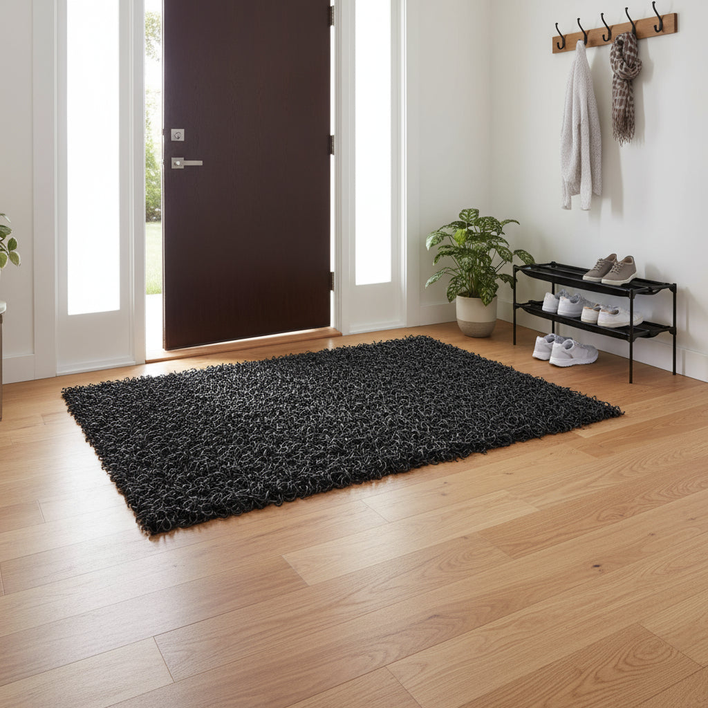 Traversa covor intrare int.si ext. Curly, negru - EmaCarpets