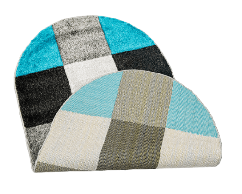 Covor Garden patrate gri/turcoaz, oval - EmaCarpets