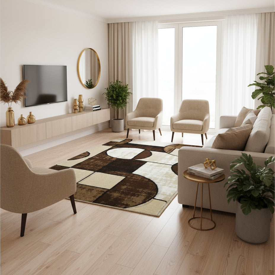 Covor Roma cerc, dreptunghiular, bej - EmaCarpets