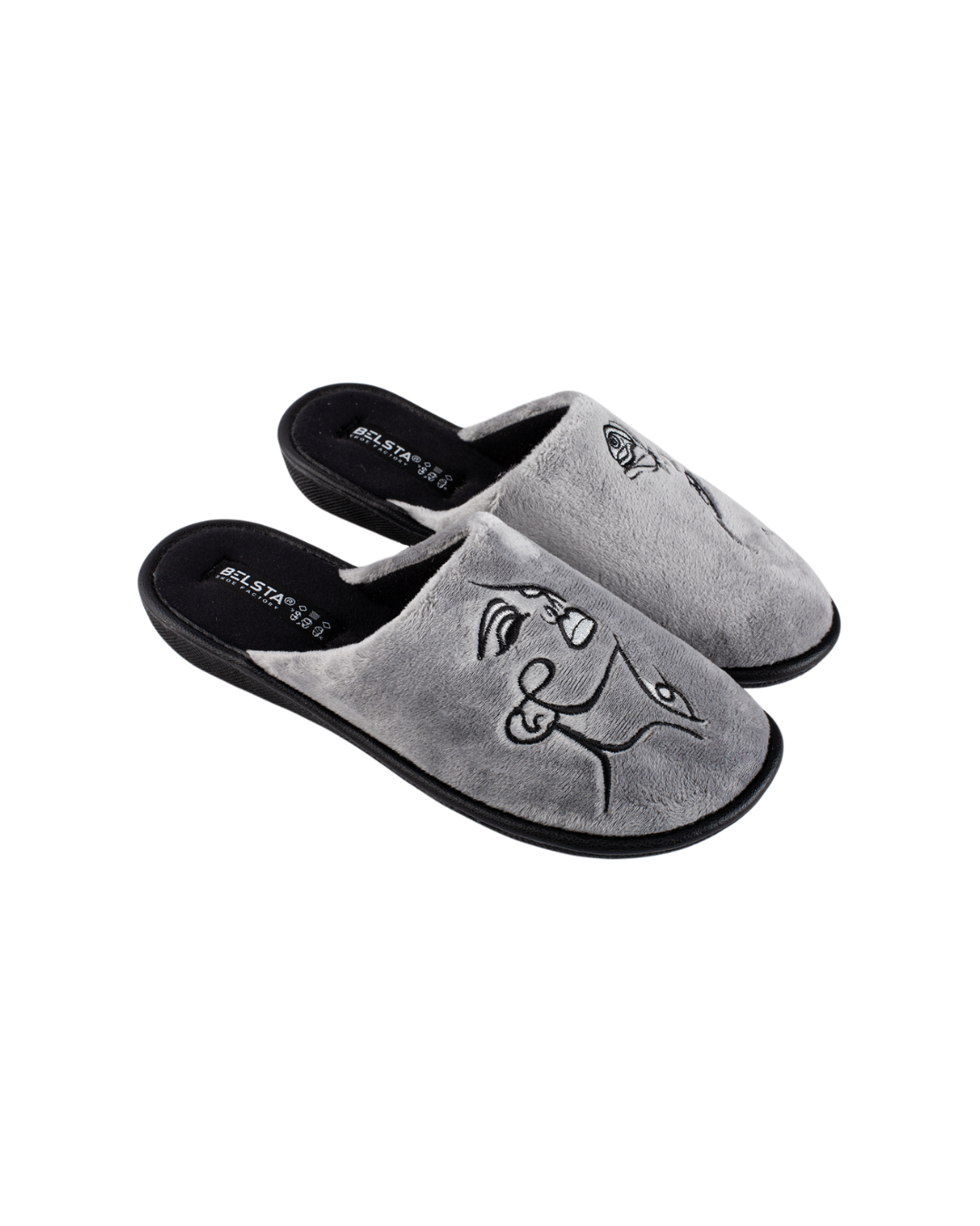 Papuci de casă din velur gri