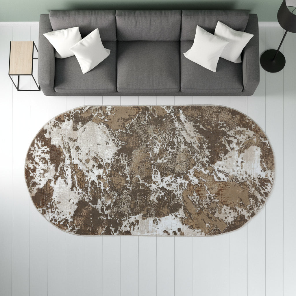 Covor modern Tisa , bej/maro, oval - EmaCarpets