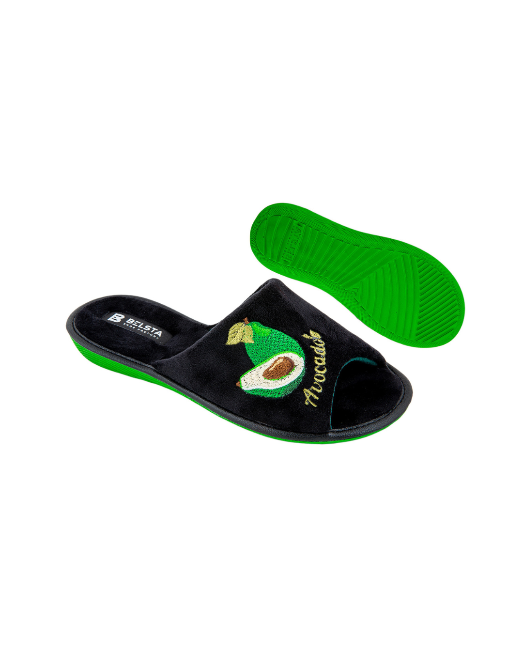 Papuci de casă din velur negru cu broderie