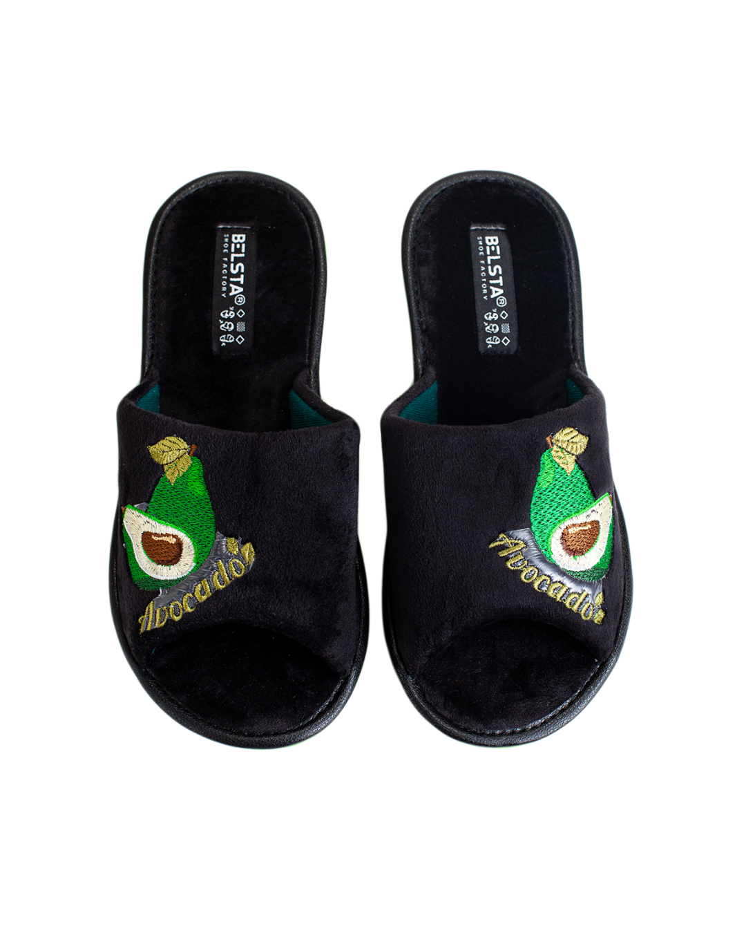 Papuci de casă din velur negru cu broderie