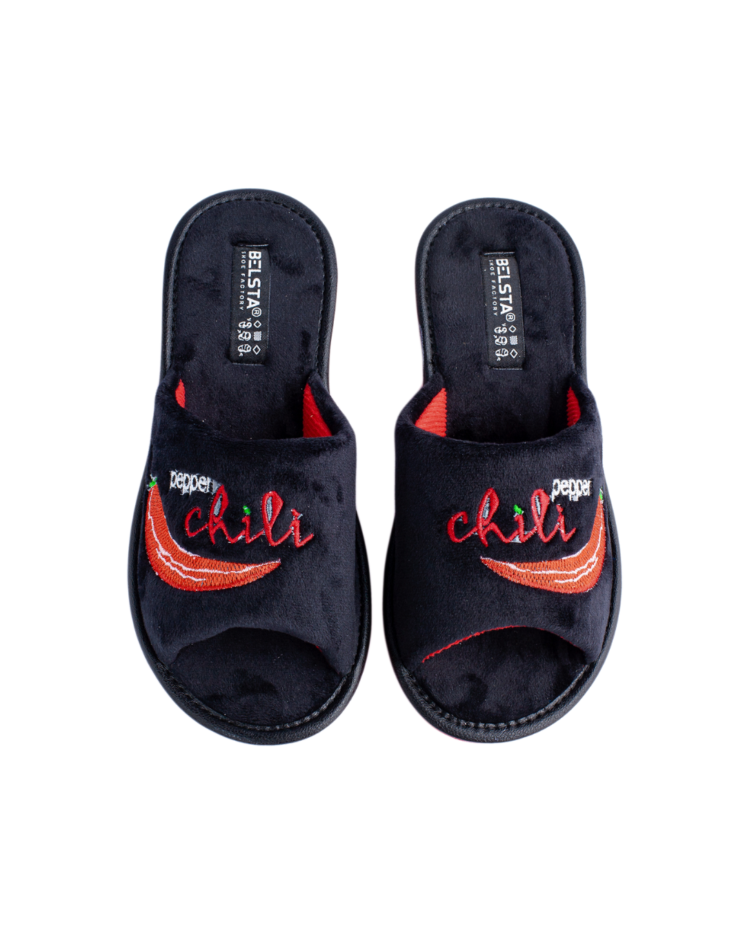 Papuci de casa din velur negru cu broderie