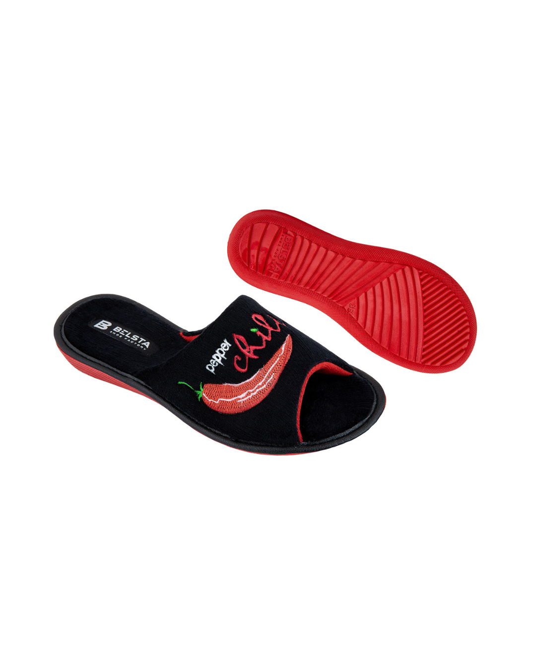 Papuci de casa din velur negru cu broderie