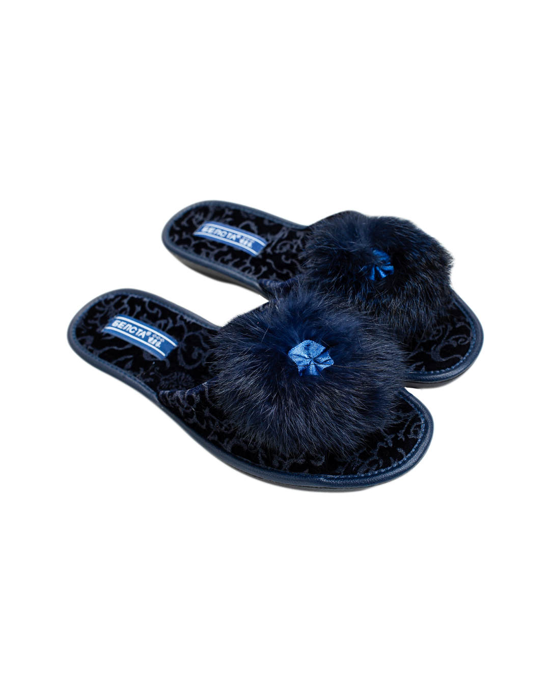 Papuci de casă bleumarin cu imprimeu