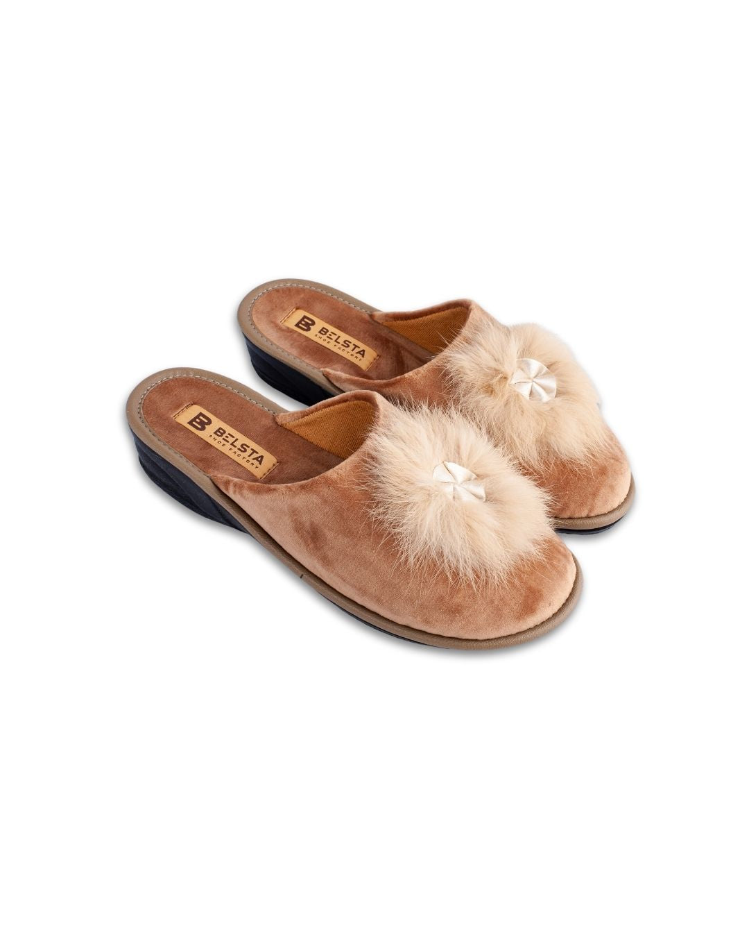 Papuci de dama beige cu blana