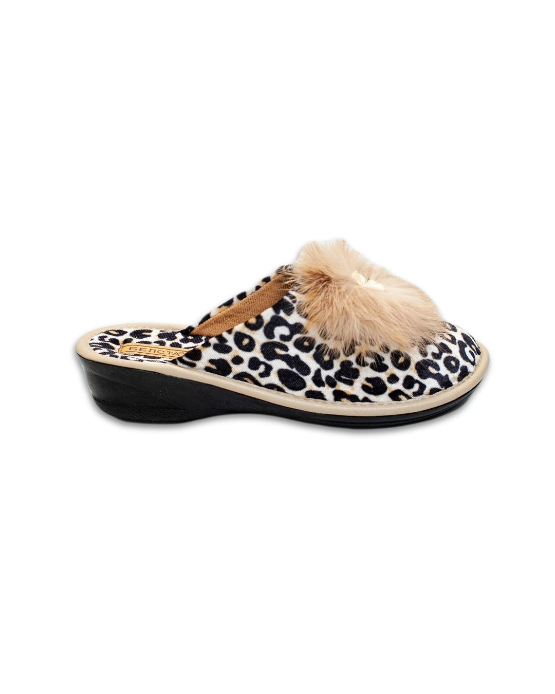 Papuci de casa bej cu imprimeu leopard