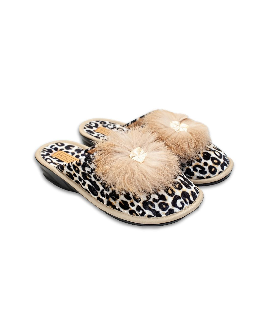 Papuci de casa bej cu imprimeu leopard