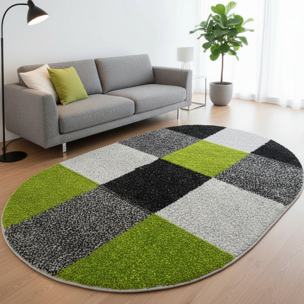Covor Garden patrate gri/verde, dreptunghiular - EmaCarpets