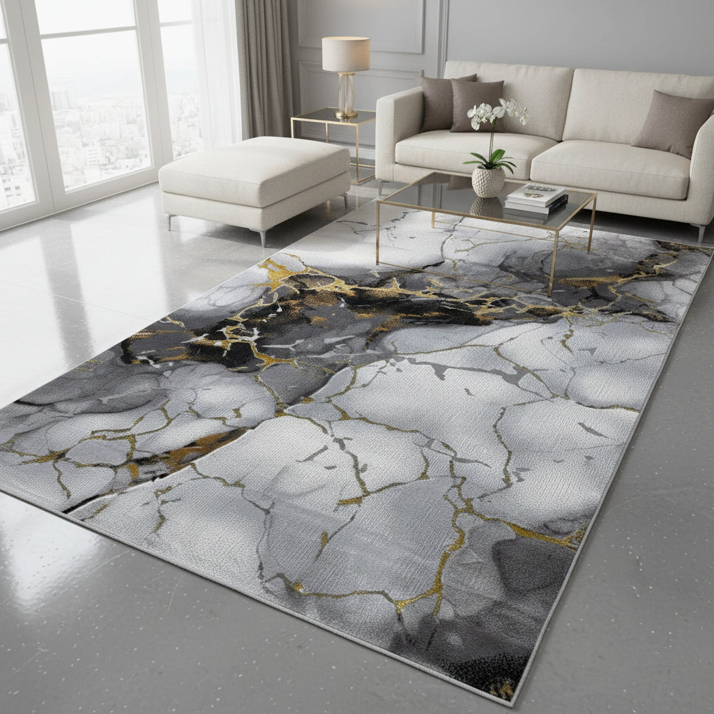 Covor Modern Bella, grey-gold - EmaCarpets
