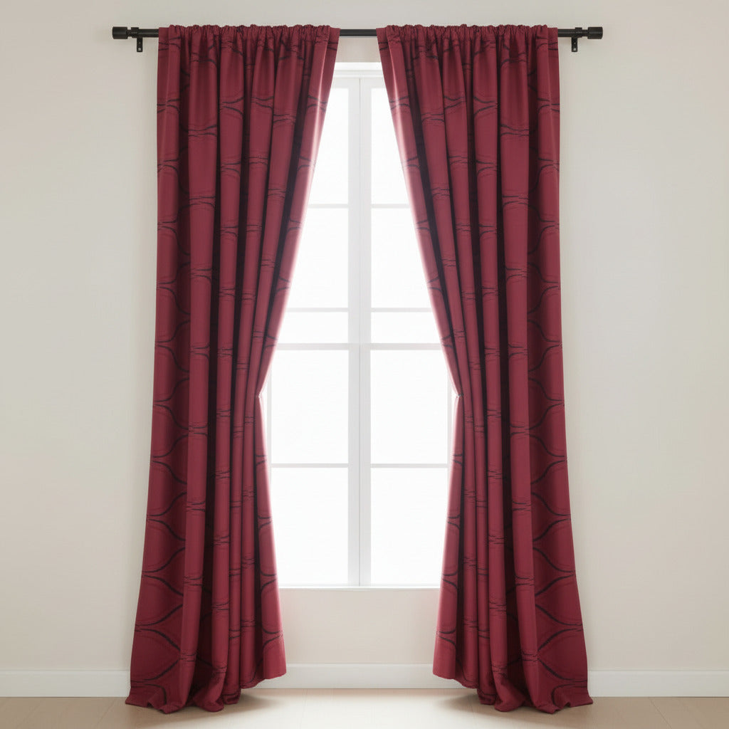 Draperie Blackout Roșie 150x250 cm – Set 2 Bucăți, Gata Lucrată cu Rejansă - EmaCarpets