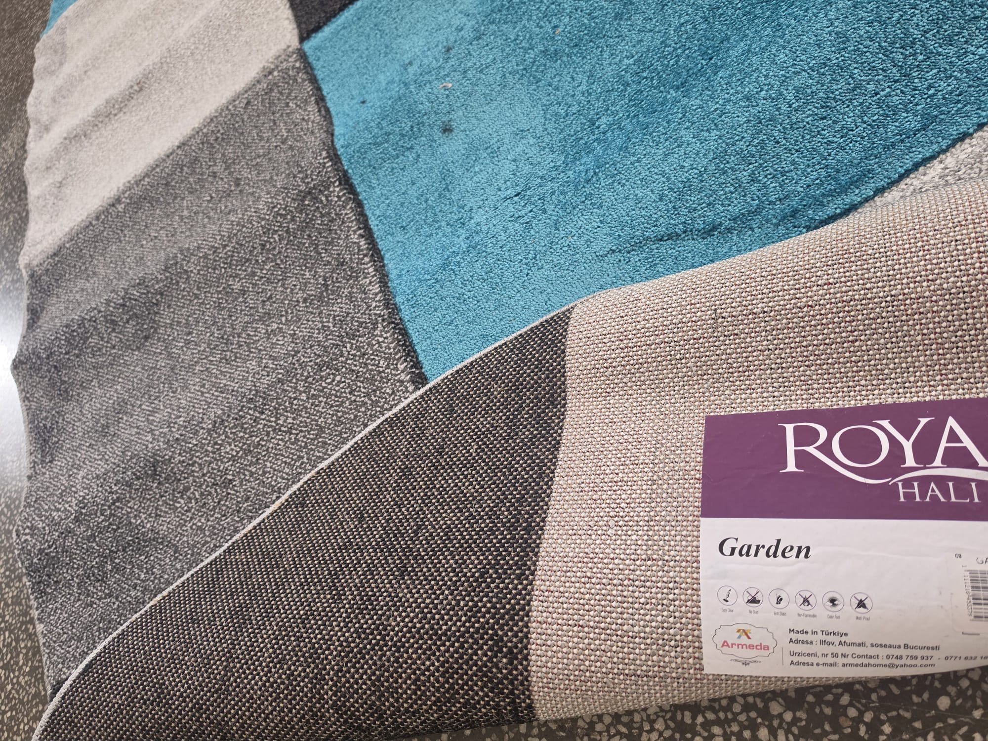 Covor Garden Oval Gri Turcoaz – Design Geometric Modern pentru Living și Dormitor