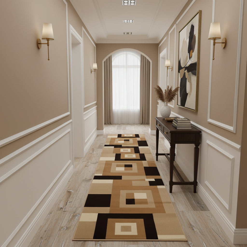 Traversa New 24, bej/maro, latime 150 cm (surfilata)-Ema Carpets