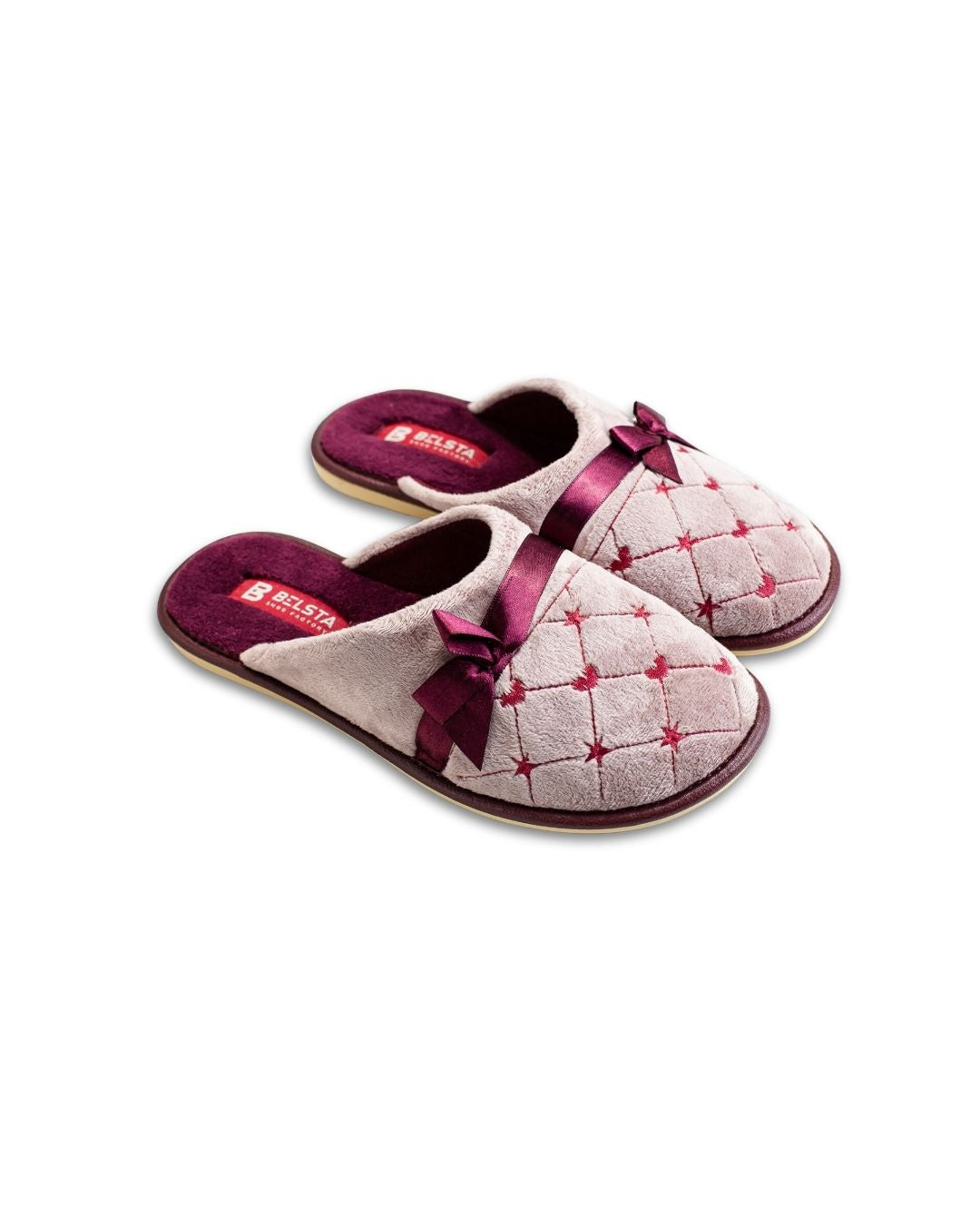 Papuci de casă cu fundiță burgundy