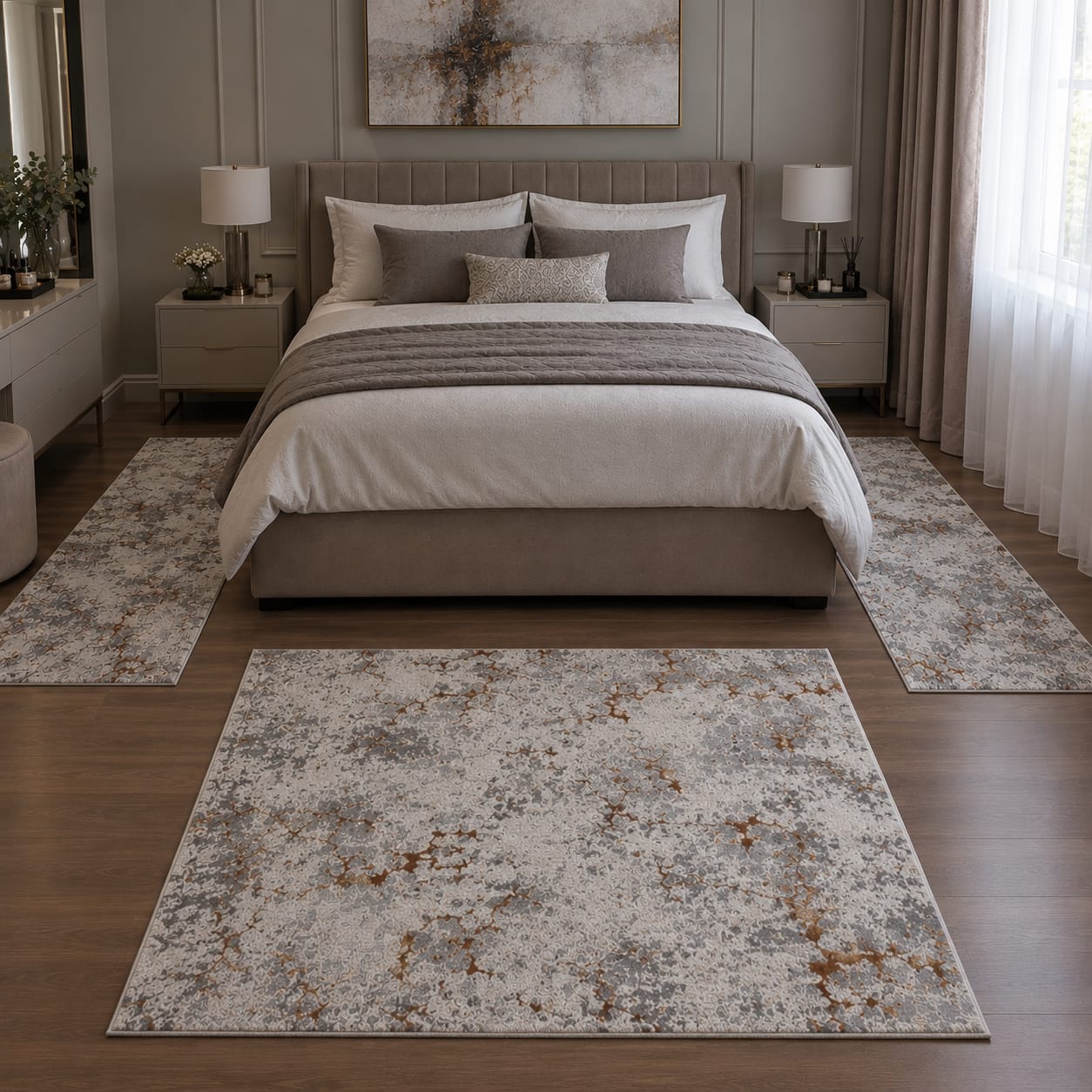 Set Covoare Moderne Sena Gold 60 x 300 cm (1 buc) + 60 x 150 cm (2 buc)