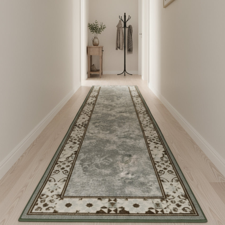 Traversa antiderapanta imprimata Kira, subtire, latime 100 cm (surfilata) - EmaCarpets