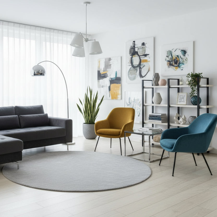 Covor Tip Blanita, gri, rotund, antiderapant - EmaCarpets