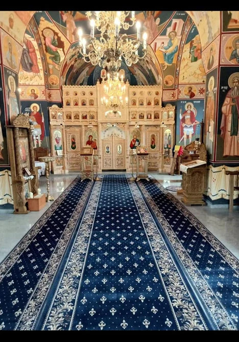 Traversa Biserica cu crini ,albastru, latime 120 cm (surfilata) - EmaCarpets