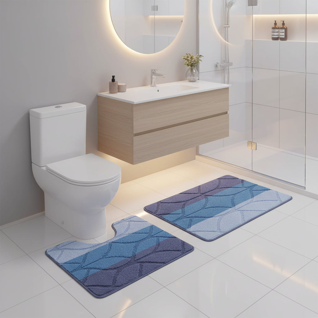 Set baie 2 piese albastru 60 x 100 / 50 x 80 cm - EmaCarpets