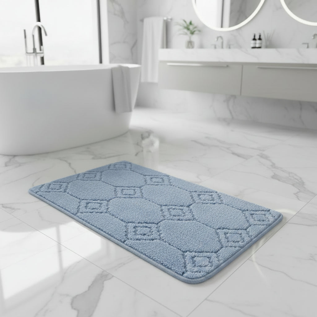 Set baie 2 piese albastru romb 60 x 100 / 50 x 80 cm - EmaCarpets