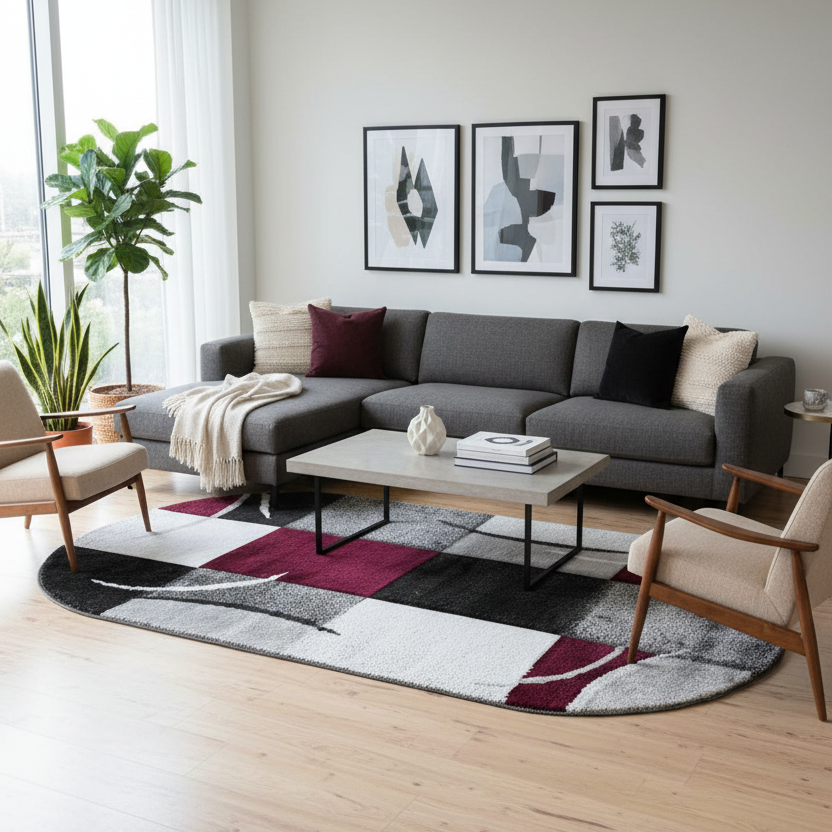 Covor Garden, gri/lila, oval - EmaCarpets